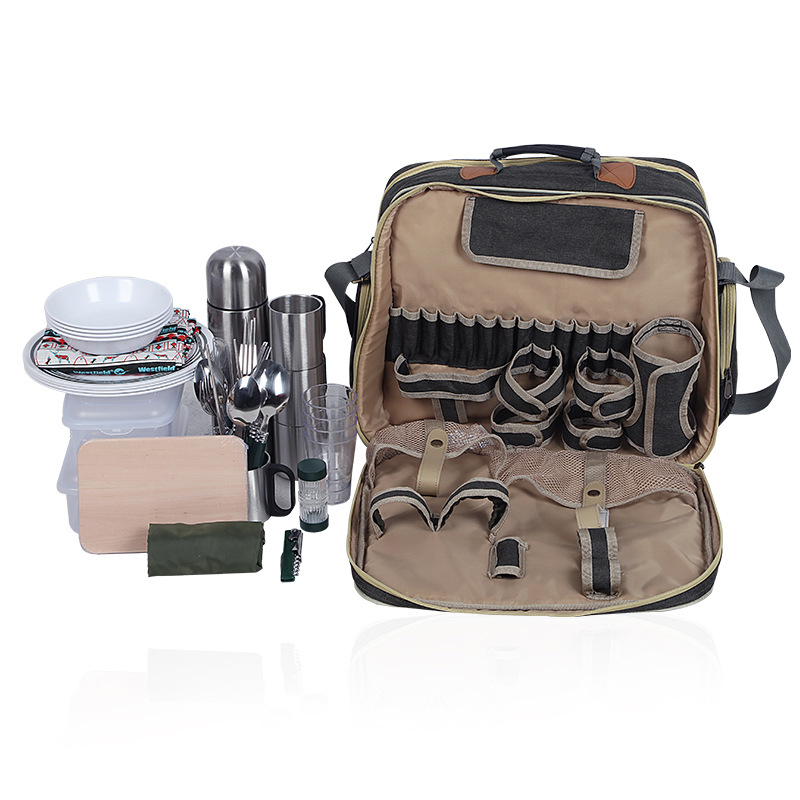 Camping Cooking Set For 4 - 휴대용 고급 캠핑 피크닉 식기 세트,