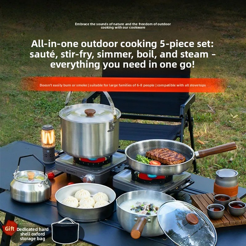 Camping Cooking Pots And Pans Set - 휴대용 캠핑 조리기구 세트 다기능 카세트