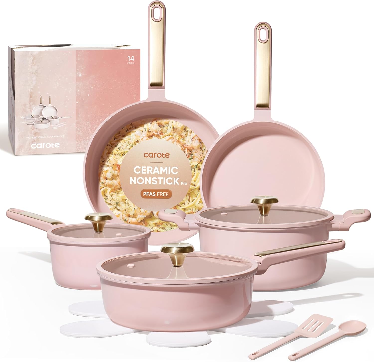 Camping Cooking Pots And Pans Set - 논스틱 세라믹 조리기구 세트, 14종 냄비