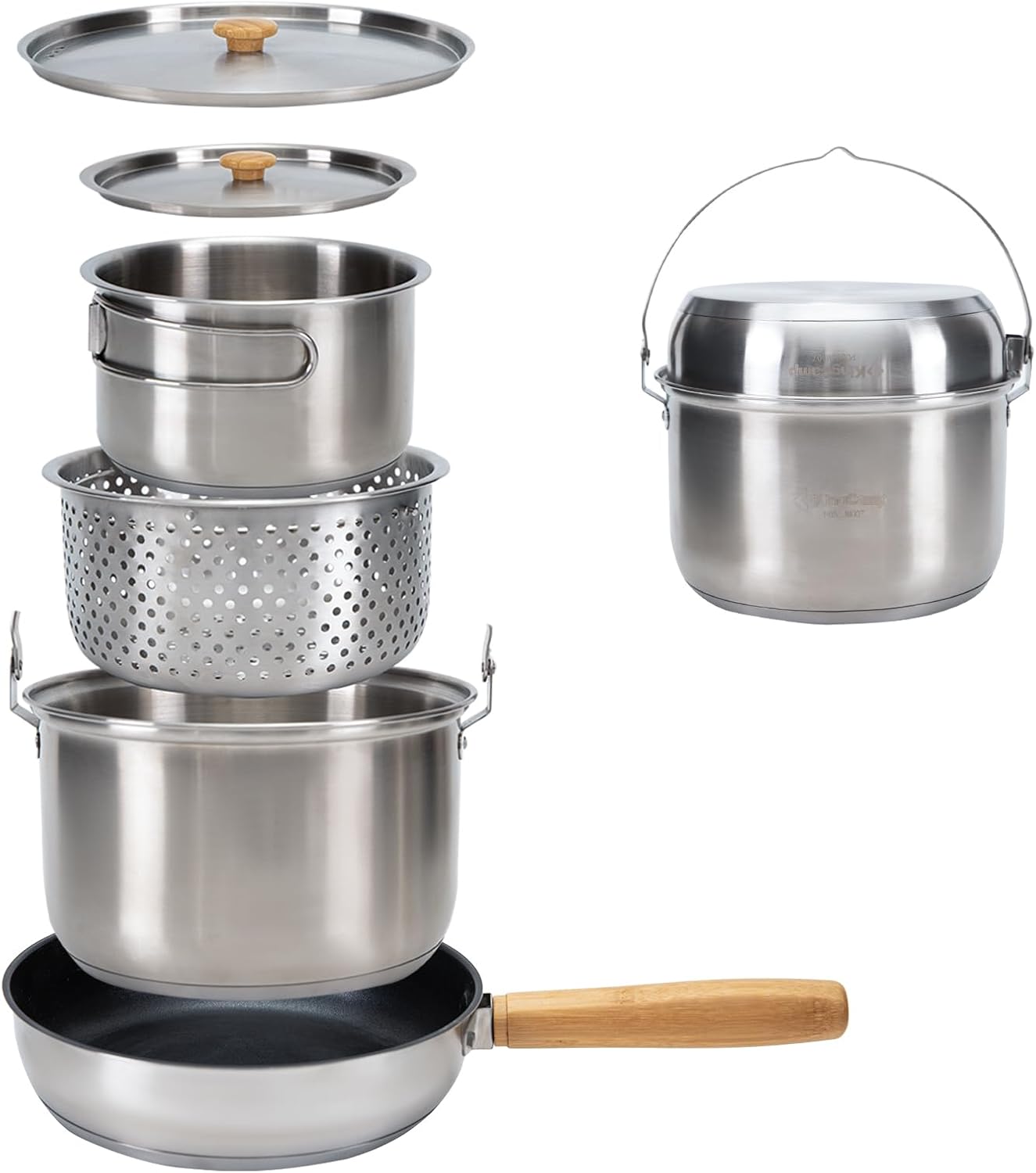 Camping Cooking Pots And Pans Set - 304 스테인리스 스틸 캠핑 조리기구 세트