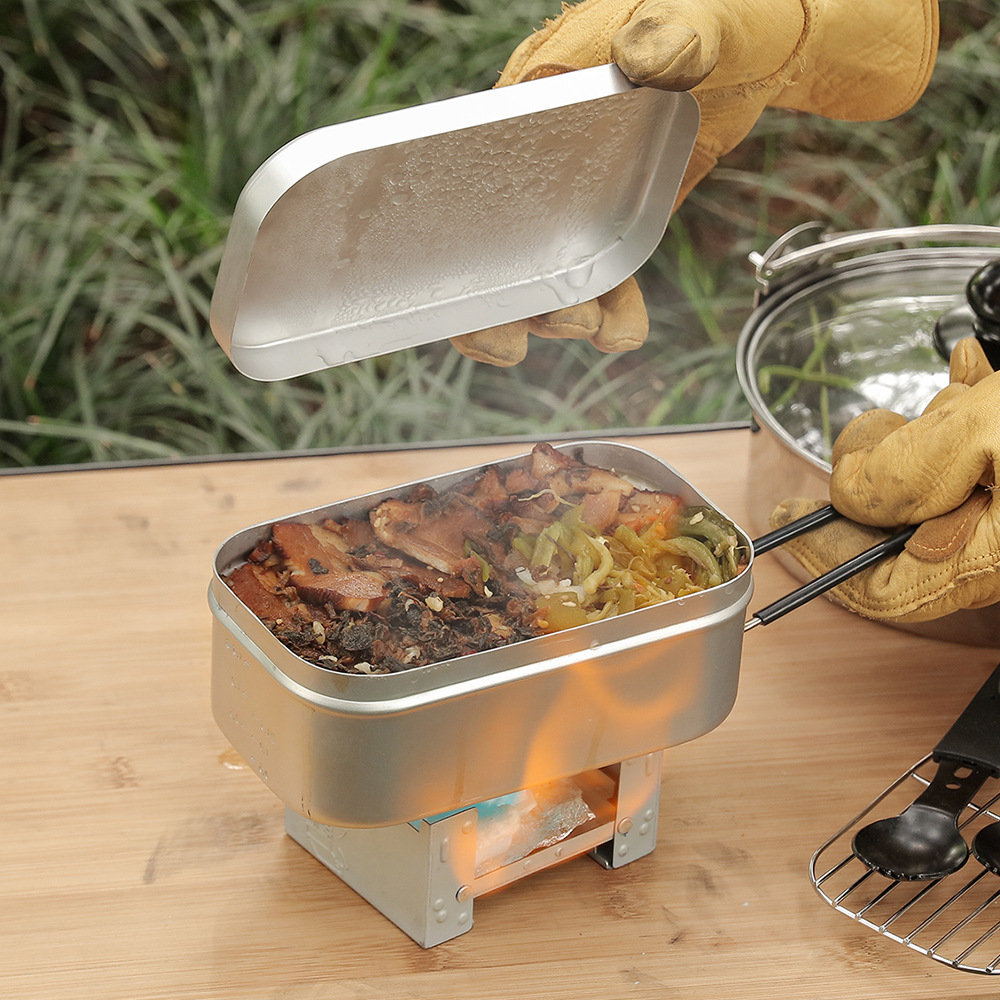 Camping Cooking Kit Box - 야외용 알루미늄 메스 키트, 스팀 랙