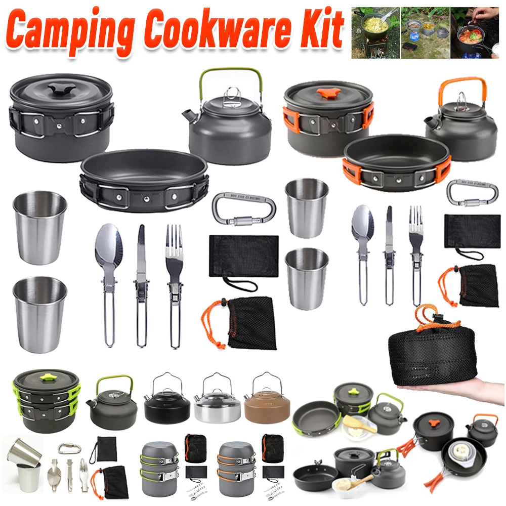 Camping Cooking Pots And Pans Set - 캠핑 조리기구 세트 주전자 냄비 프라이팬
