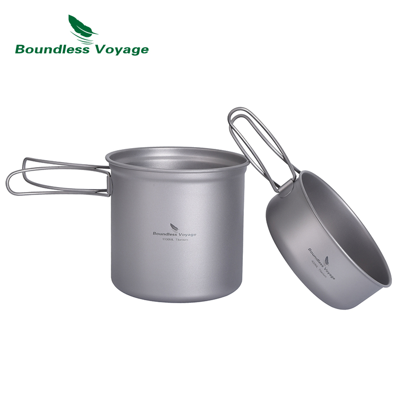 Camping Cooking Pots And Pans Set - 바운드리스 보야지 티타늄 냄비 팬 세트
