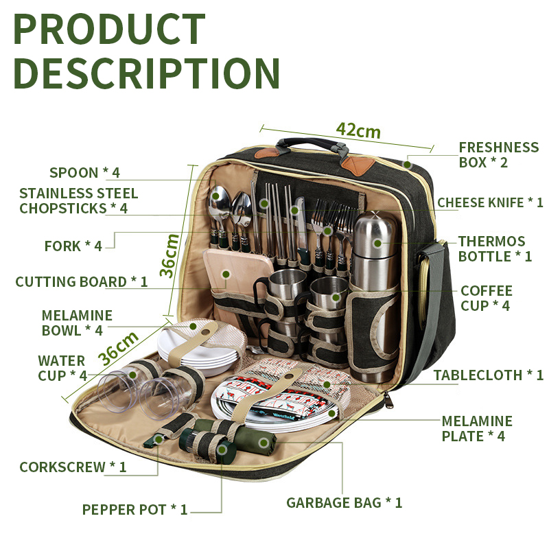 휴대용 럭셔리 캠핑 피크닉 식기 세트 보온 가방 포함  - Camping Cooking Set For 4 리뷰 및 가격