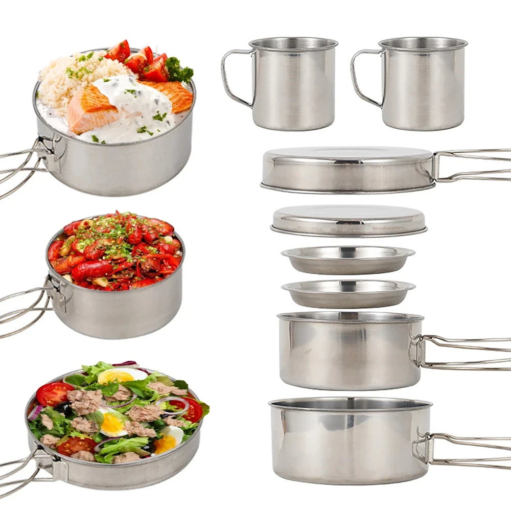 8개/세트 캠핑 조리기구 세트 스테인리스 스틸 요리 냄 - Camping Cooking Ware Set 리뷰 및 가격