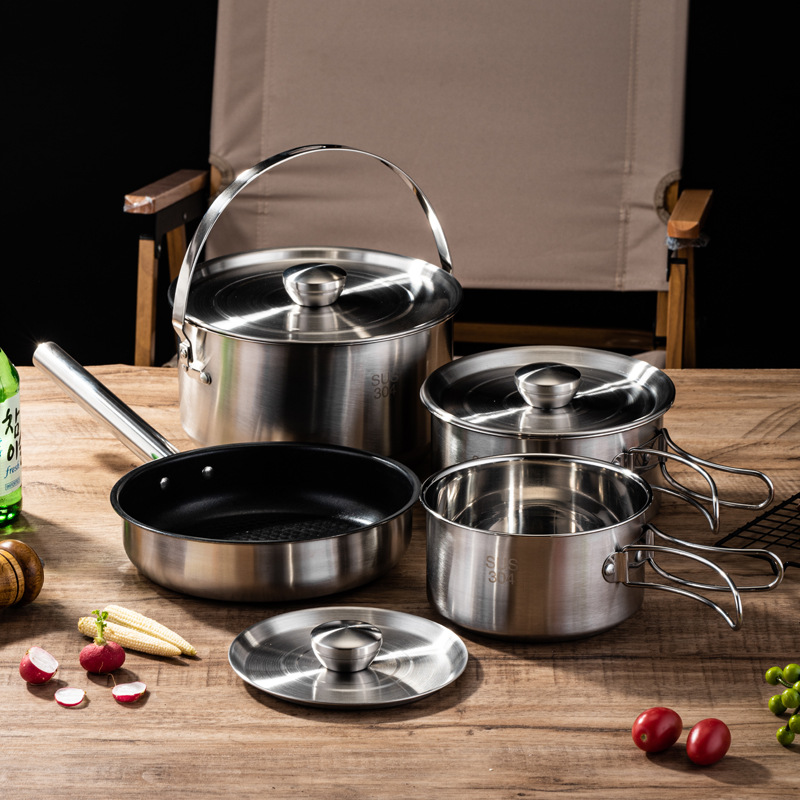 휴대용 캠핑 피크닉 조리기구 세트 4종 304 스테인리 - Camping Cooking Set For 4 리뷰 및 가격