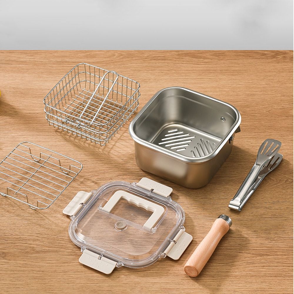 휴대용 스테인리스 프라이팬 사각형 논스틱 조리용 냄비  - Camping Cooking Pots And Pans Set 리뷰 및 가격