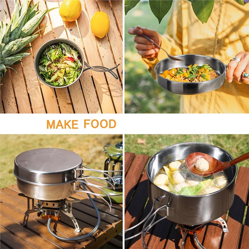 【빅 세일】스테인레스 스틸 4피스 캠핑 조리기구 세트- - Camping Cooking Set For 4 리뷰 및 가격