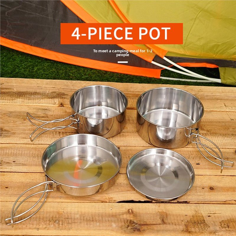 【빅 세일】스테인레스 스틸 4피스 캠핑 조리기구 세트- - Camping Cooking Set For 4 리뷰 및 가격